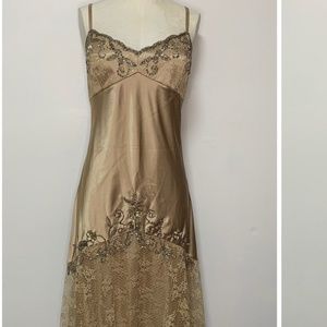 VNTG XSCAPE BY JOANNA CHEN Nude Lace Beaded Slip Dress SIZE 8
